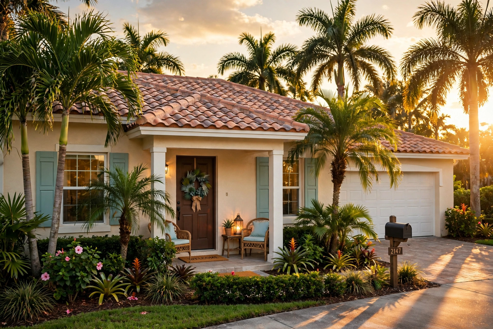 Welcoming Florida home at golden hour